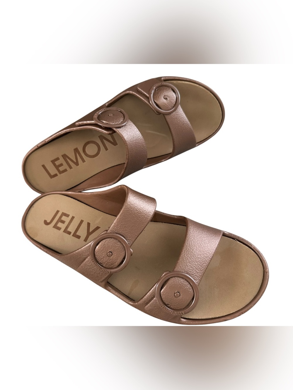Lemon Jelly Vegan Brown Platform double buckle bronze sandal size 41EU